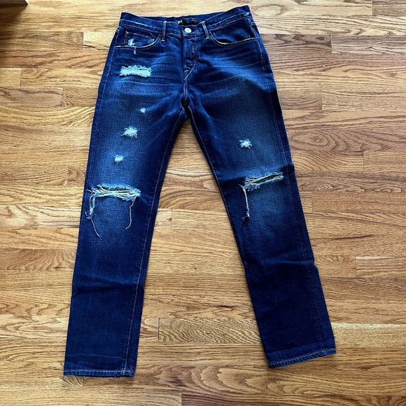 3X1 Selvedge Denim Distressed Zipper‎ Jeans Women’s Sz 28 Dark Blue USA Made - Picture 1 of 8